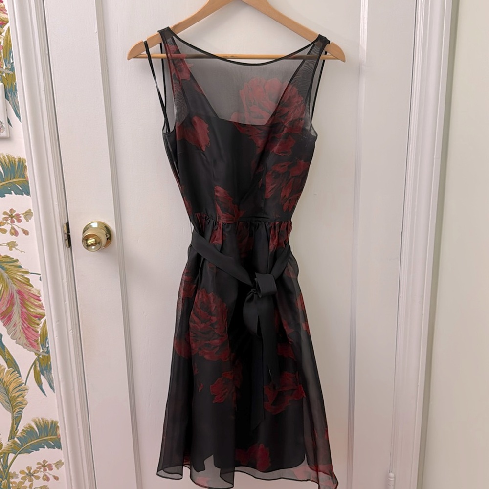 Ann Taylor Dress with roses & tie on waist - size 2